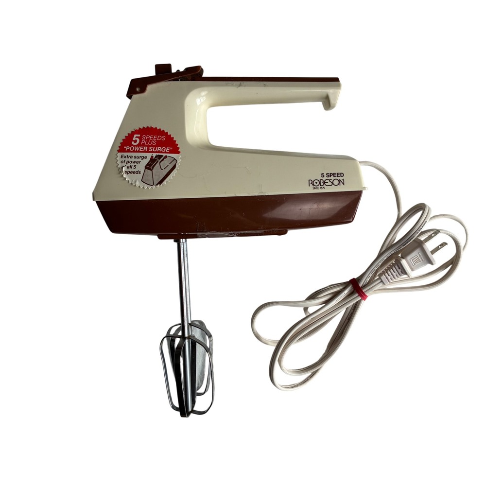 Vintage Robeson 5 Speed Hand Mixer Retro Brown Cream Electric‎ Mixer Works
